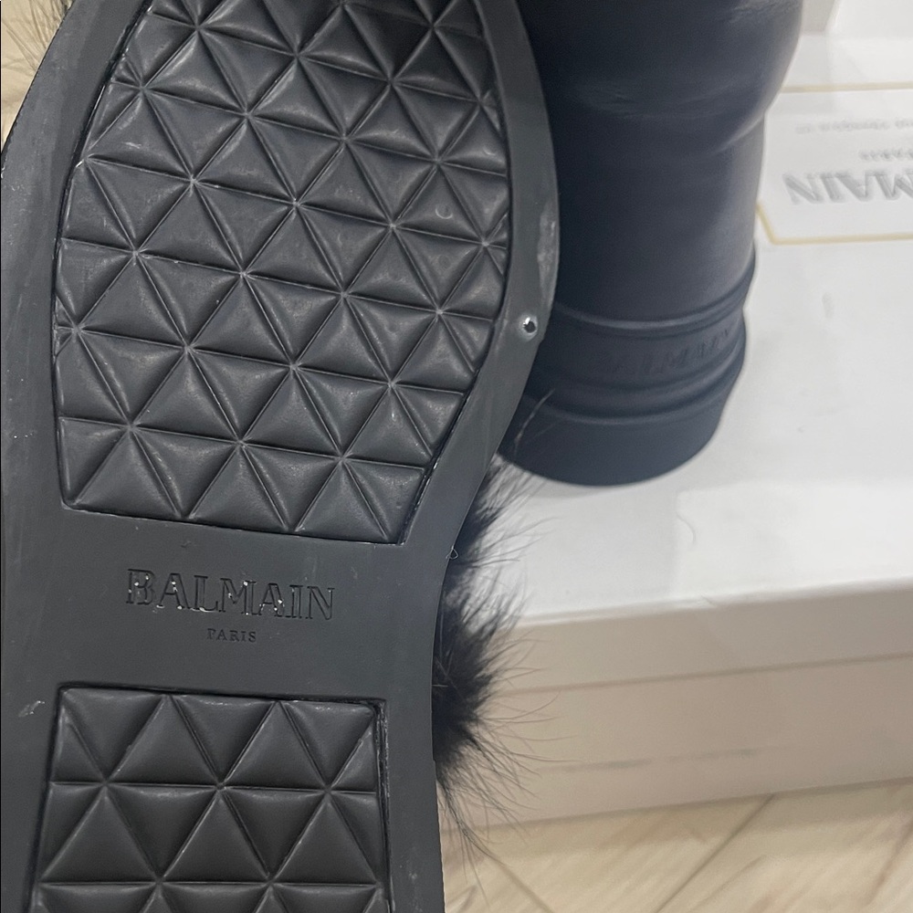 Balmain Black Fur Combat Boots - Picture 9 of 9